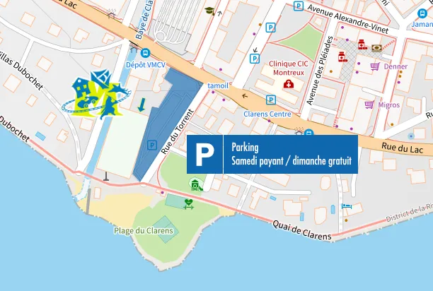Le parking à côté de la salle Omnisports de Clarens